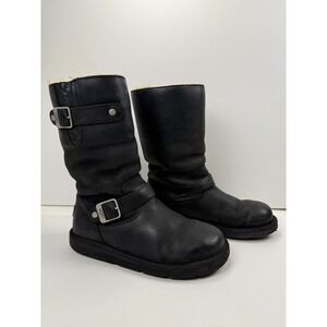 UGG Kensington Boots Women Sz 7 Shearling Buckles Leather‎ Motorcycle Black 5678